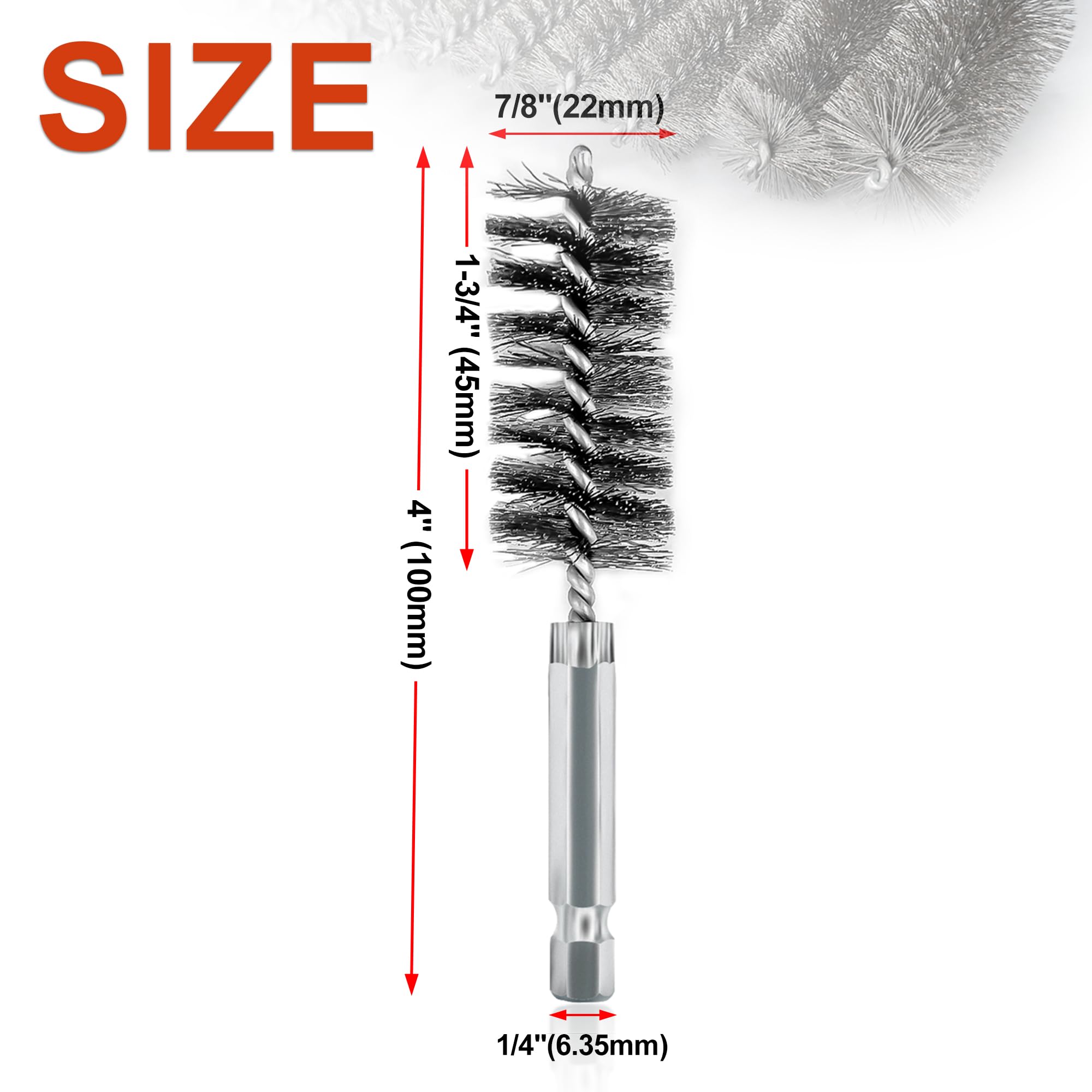 ASNOMY Set di 5 Spazzole in Acciaio Inox da 2,2 cm Con Foro, Setole per Pulizia di Trapani Elettrici, Spazzole Abrasive Con Gambo Esagonale da 1/4"