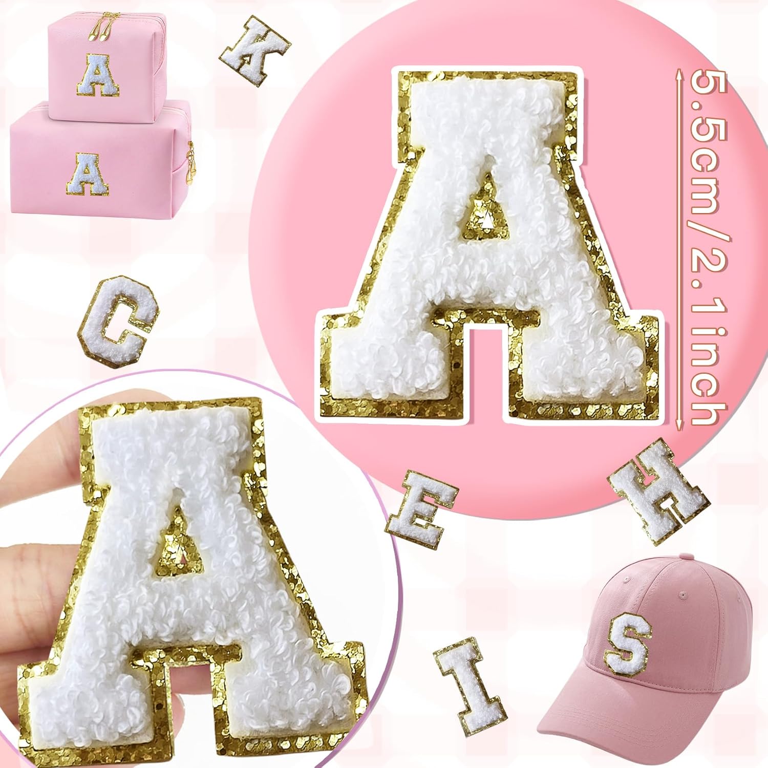 156Pcs Self Adhesive Chenille Letter Patches Preppy 2inch A-Z Varsity Letter Patches Sew On Embroidered Repair Patch for Clothes Hats Bags DIY Letter Stickers for Laptop Fridge (White)