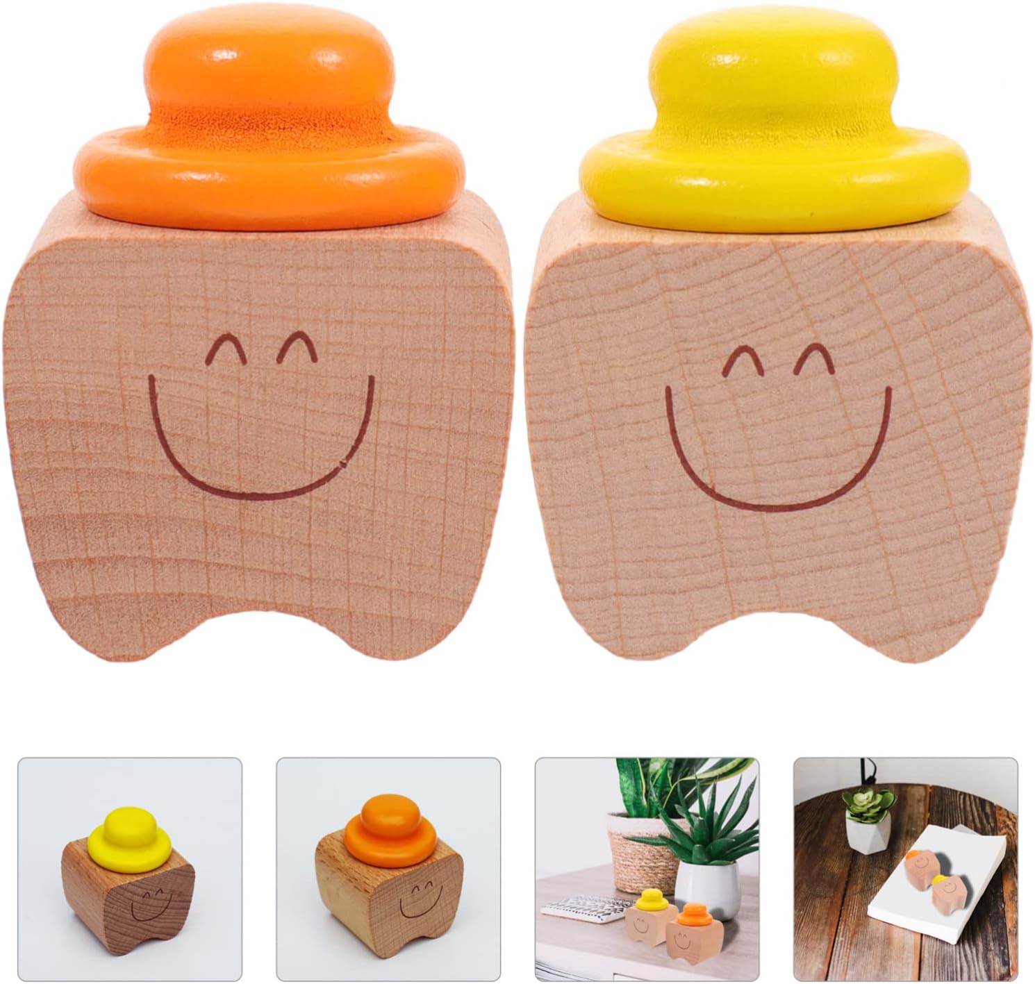 2pcs Baby Tooth Box Keepsake Cartoon Wooden Tooth Storage Saver Box for Lost Teeth Children Newborn Baby Birthday Shower
