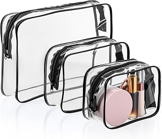 3 Pcs Clear Makeup Bag for Women with Zipper Portable Toiletry Pouch Cosmetic Bag Bulk for Airport Airline Travel Essential Carry On Makeup (Black 3 Sizes)