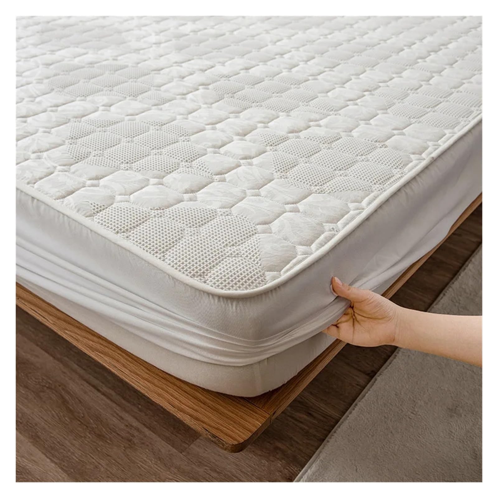 Protège Couette imperméable Protecteur de Matelas imperméable brodé, Drap-Housse Doux for la Peau, Couvre-lit matelassé, 150/160/180/200/220(150x190x30cm)