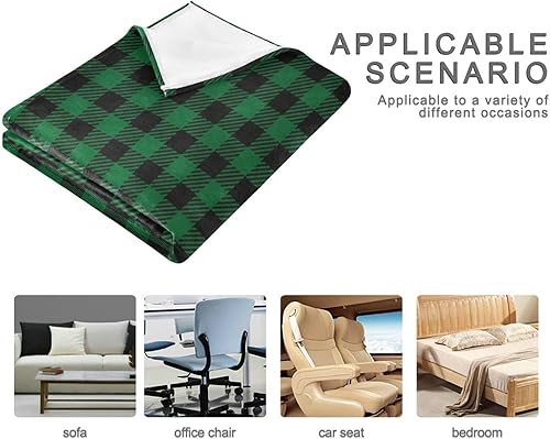 Miniatura 4 de Buffalo Plaid Check Tartan Scotland Green Black Merry Christmas Soft Plush Blanket, Flannel Fall Fluffy Blanket Adults Kids Couch Throws 60x90 Inches