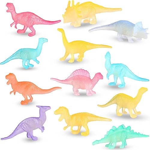 Mini dinosaurios juguetes de 12 piezas que brillan en la oscuridad figuras de dinosaurios coloridos recuerdos de fiesta de dinosaurios realistas,