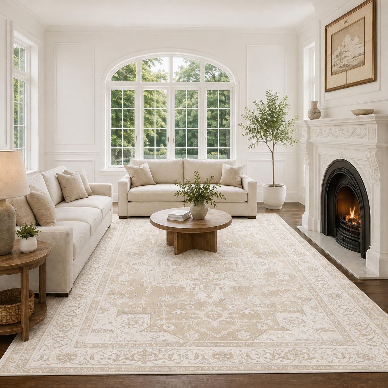8x10 Area Rugs Living Room: Bedroom Vintage Washable Carpet Beige