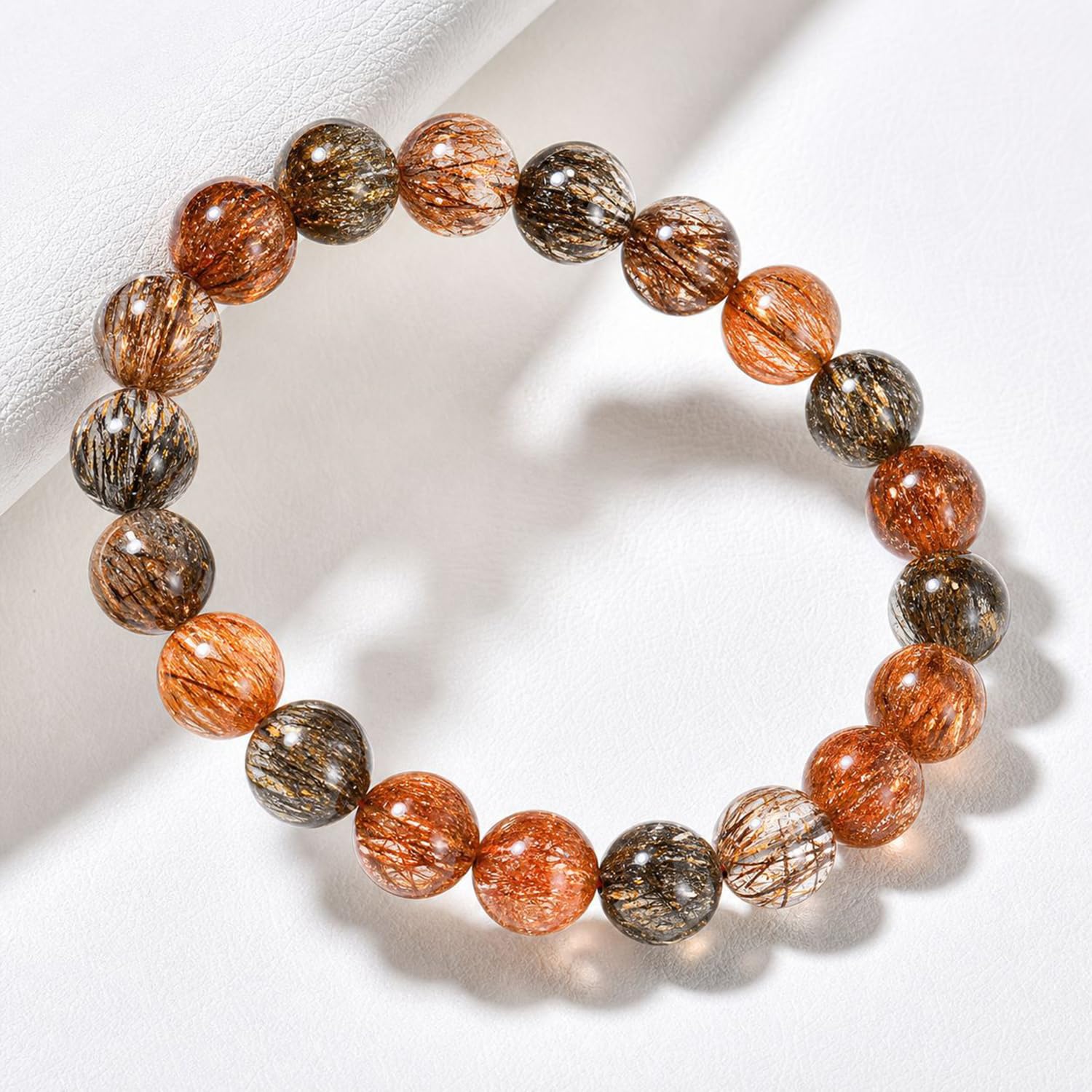 Braccialetti neri in oro perline quarzo Super Seven, cristalli naturali | Braccialetti con perline per uomo e donna, gioielli per la guarigione della ricchezza