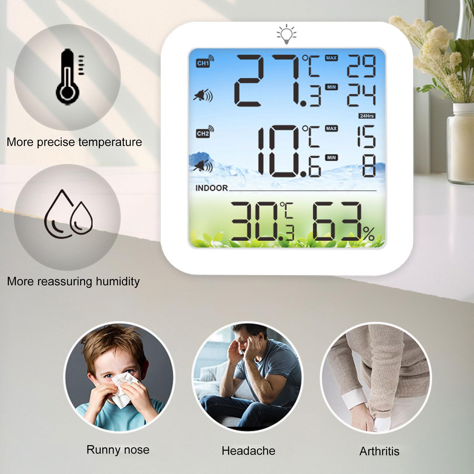 generico termometro digitale wireless igrometro con portata di 100 m per frigorifero e congelatore, interno ed esterno, ampio display LCD, sensore di temperatura wireless