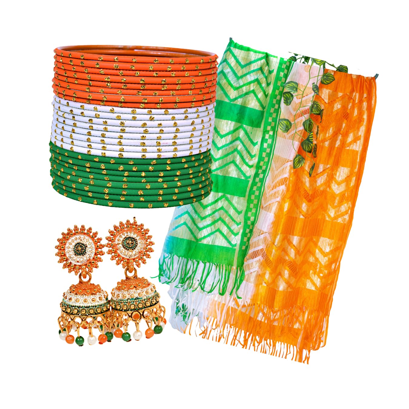 Swara Creations Tricolor Metal Tiranga Bangles Set with Golden Dots for Women & Girls for Independence Day & Republic Day & Other Patriotic Occassions.