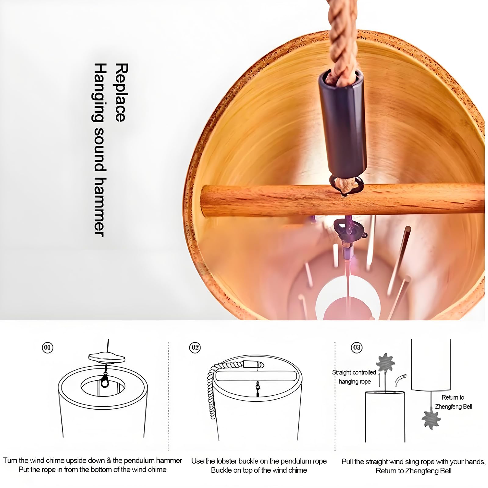 Lot de 4 carillons éoliens en bambou avec sac de rangement, tonalité énergétique sonique 432 Hz pour la guérison par le son, la méditation et le yoga