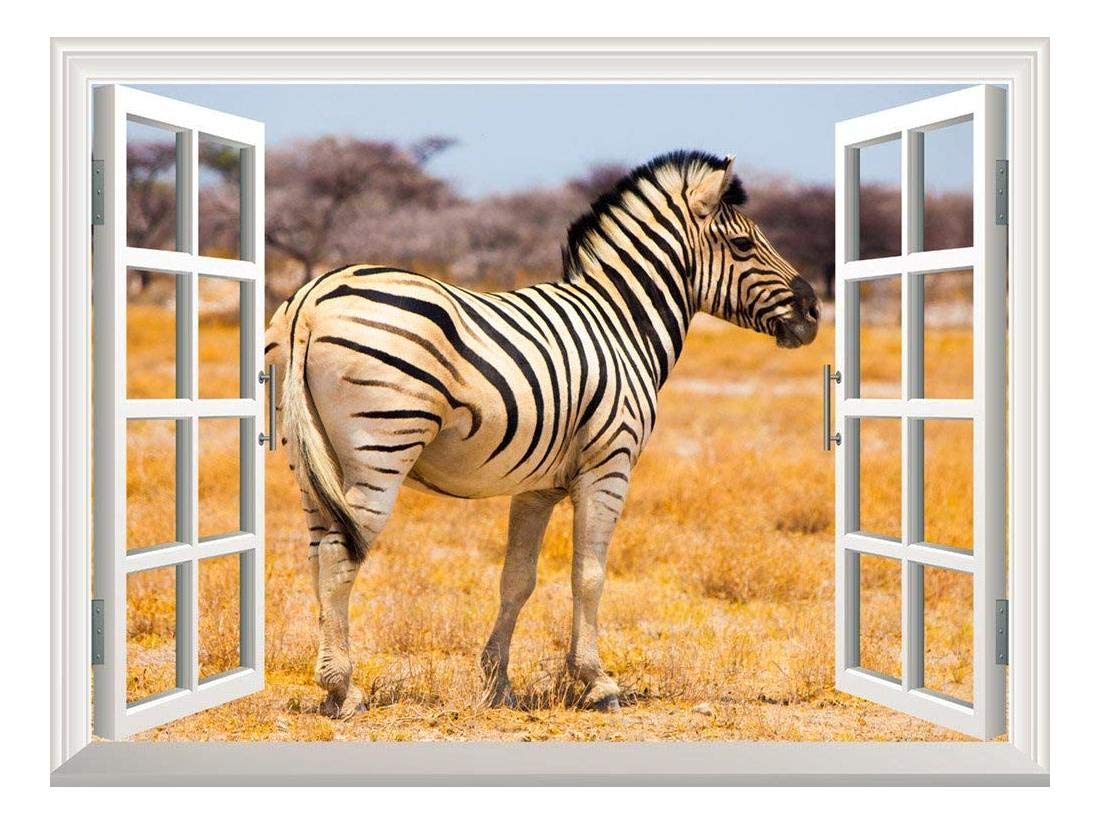Removable Wall Sticker/Wall Mural - A Zebra on The African Savannah with Acacia Trees | Creative Window View Wall Decor - 36"x48"