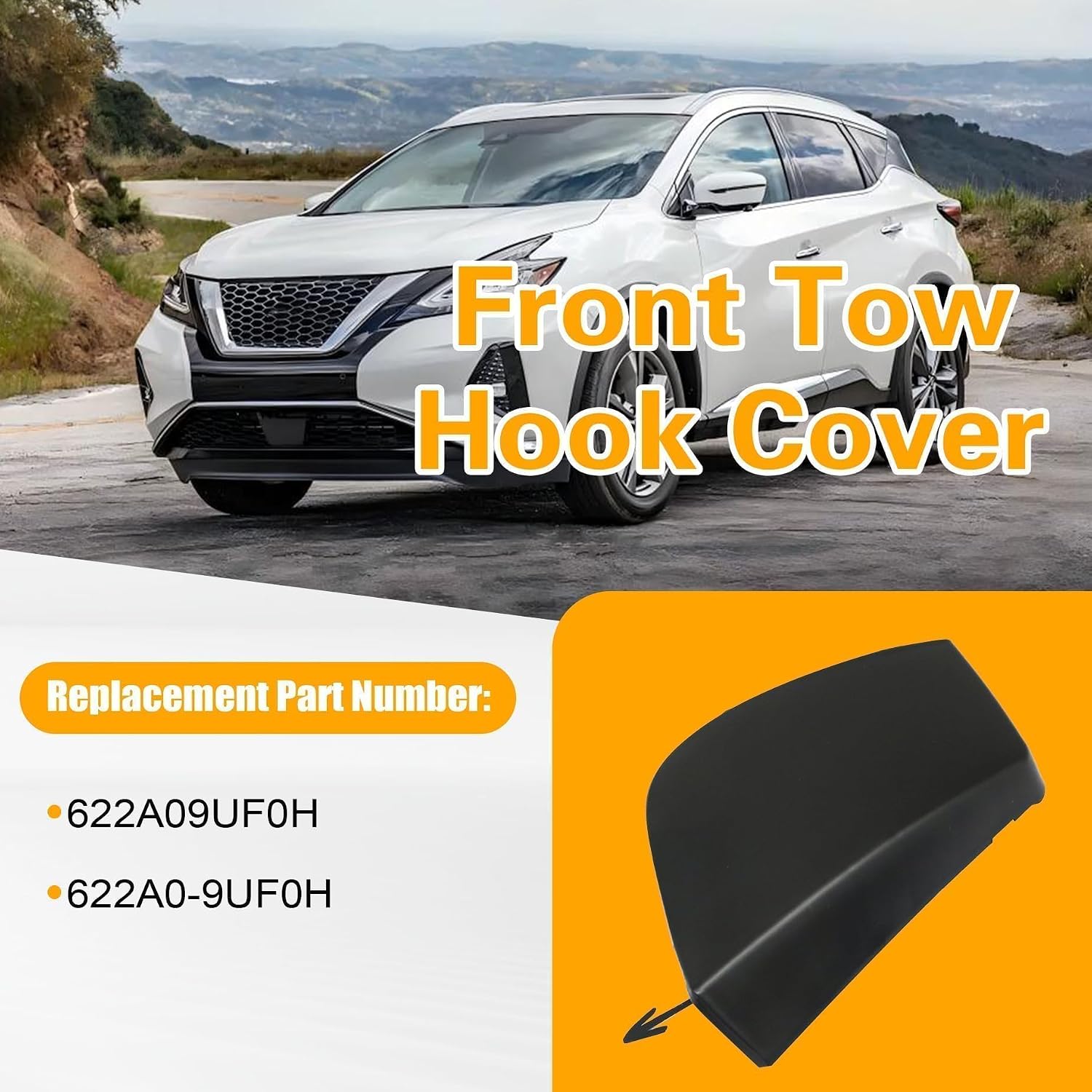 Front Bumper Tow Hook Cover Compatible with Nissan Murano 2018-2024 Tow Eye Hole Cap, Replaces 622A0-9UF0H 622A09UF0H