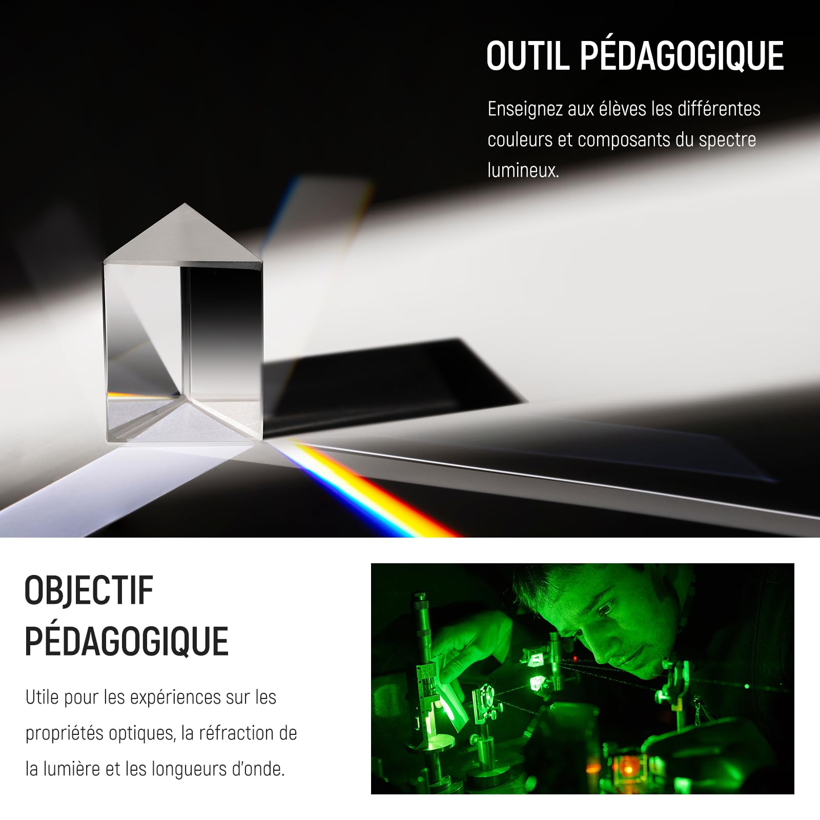 NEEWER Prisme Triangulaire 2,4 Pouces/6cm, Verre Optique Cristal K9 pour Prisme Photographie, Prisme de Photographie Effets Arc-en-Ciel, Enseignement de la Physique du Spectre de Lumière