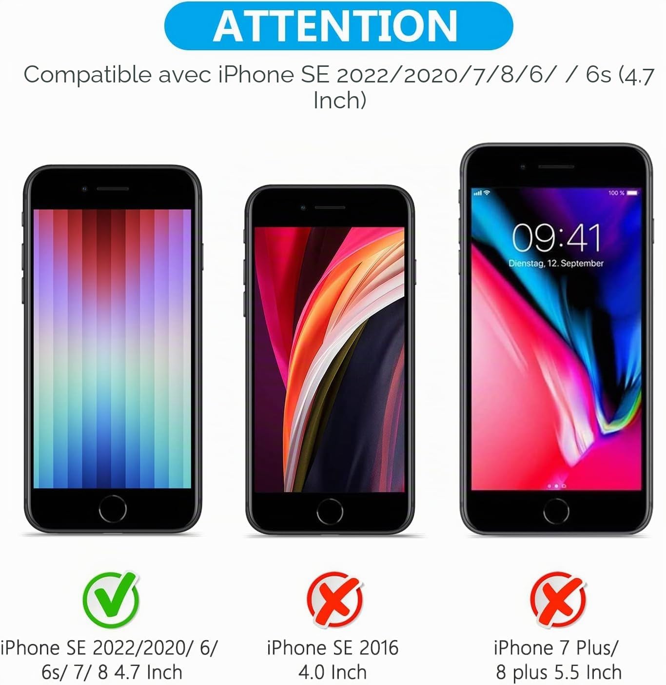 SPARIN 2 Pièces Verre Trempé Pour iPhone SE 2022/2020 et iPhone 8/7/6/6s, Film 2.5D, Protection Ecran iPhone 4.7 Pouces,9H Dureté,Sans bulles