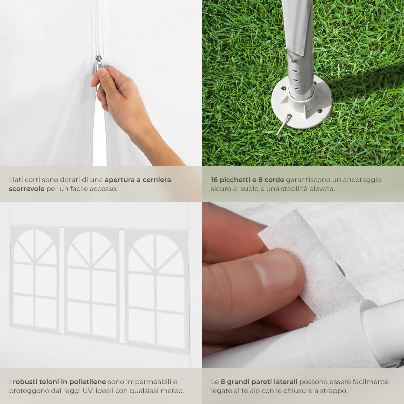 tectake® Gazebo Esterno Resistente 9x3 m, Impermeabile, con 8 Pareti Laterali Rimovibili, Protezione UV, Telaio in Acciaio, Tendone per Feste, Matrimoni, Campeggio, Gazebi Terrazzo Esterno - Bianco