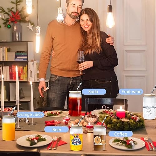 Miniatura 6 de Vasos de vidrio de sublimación con tapa de bambú y pajitas, 16 onzas, vasos de cerveza de sublimación esmerilados, tazas de sublimación para café