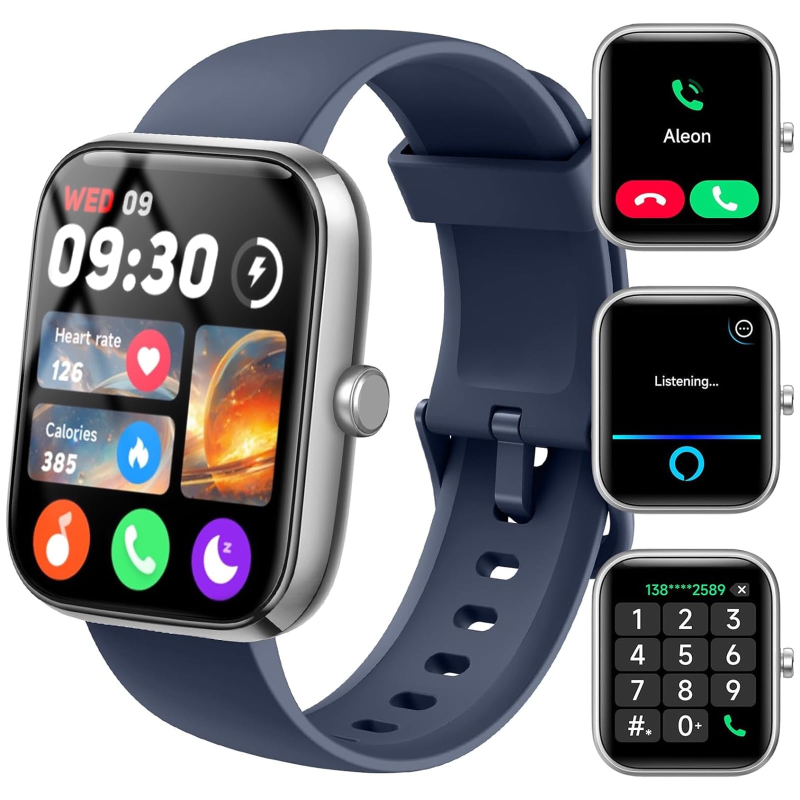 Reloj Inteligente Hombre Mujer Konitee, Smartwatch con Llamadas Bluetooth, 1.83" Pulsera Actividad con Whatsapp Mensajes, 110+ Modos Deportivo, SpO2/Sueño/Pulsómetro, Impermeable IP68 para iOS/Android