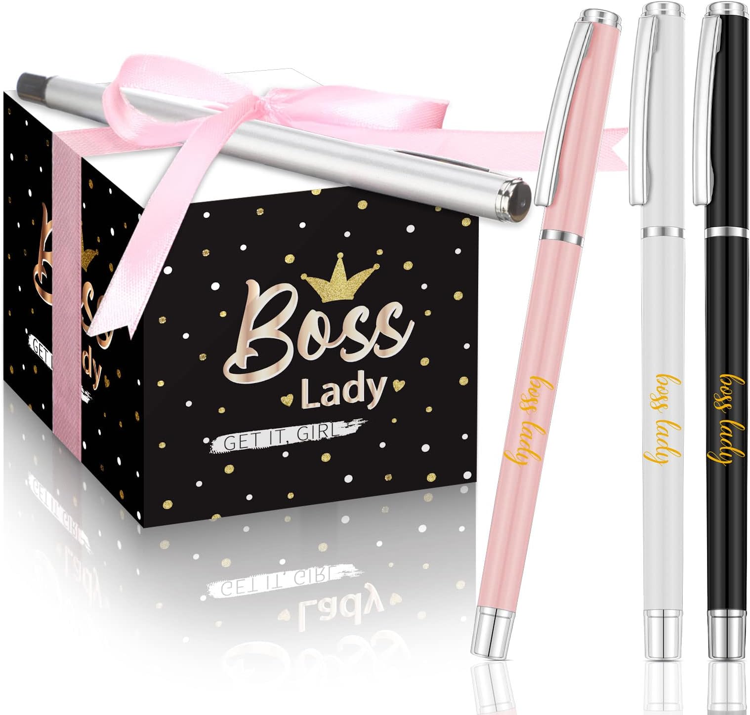 Geyee 4 Pack Boss Lady Valentine Gifts for Women 600 Inspirational Sticky Notes Memo Block Cube Boss Lady Pen Thank You Retirement Going Away Gift for Women Mentor Leader Desk Supplies