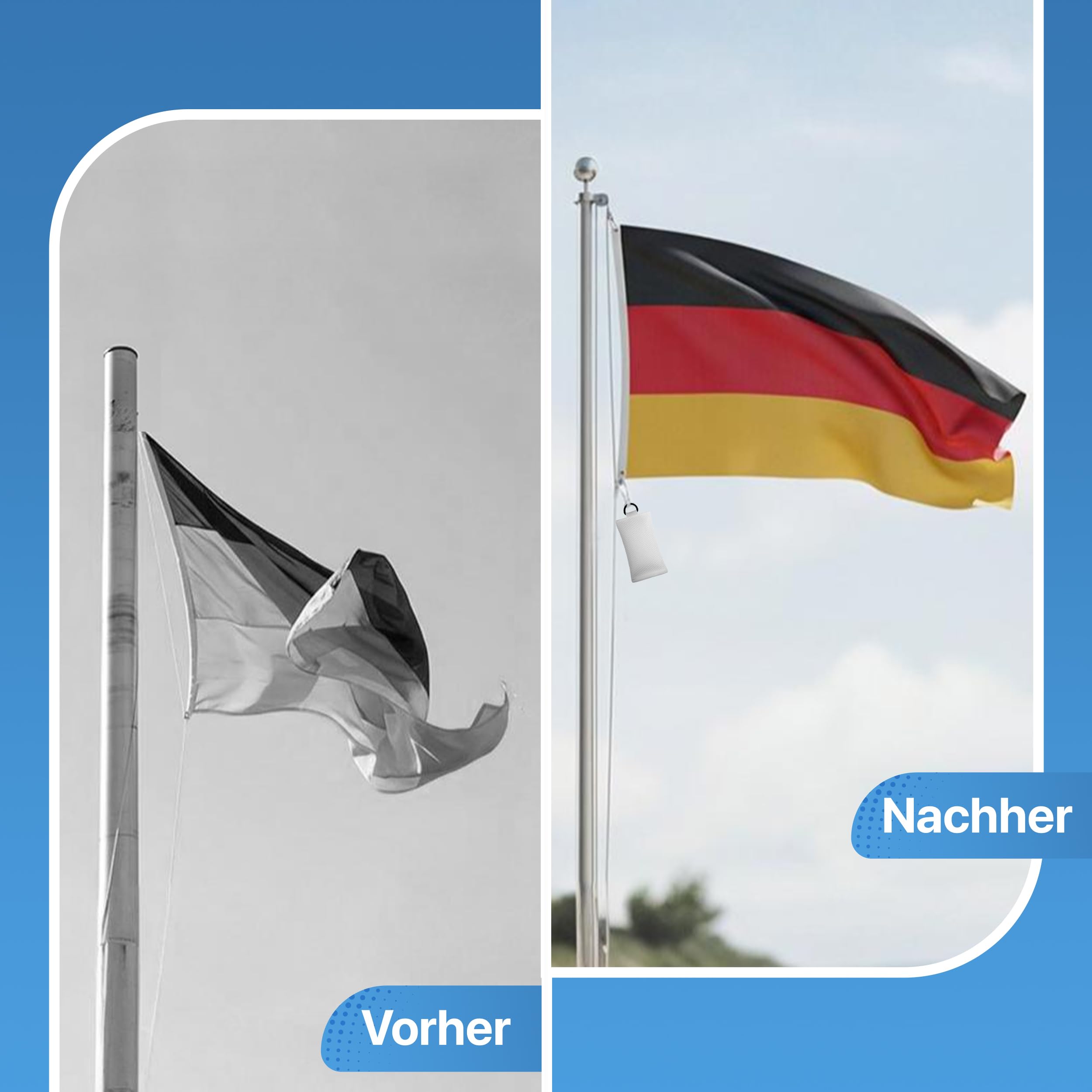 FBS Fahnengewicht 700g mit 5 Fahnenschlaufen – Beschwerungssäckchen zur Stabilisierung & Straffung von Fahnen – Kletterstopp für Fahnenmast bis Ø100mm – Windstopper für Flaggen
