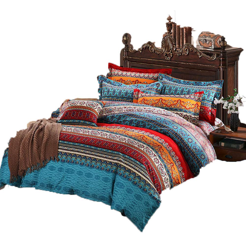 ABREEZE Full Cotton Duvet Covers, Bohemian Retro Bedding Set, Colorful Mandala Down Comforter Cover, Boho Floral Style Quilt Cover, 1 Duvet Cover and 1 Pillow Sham