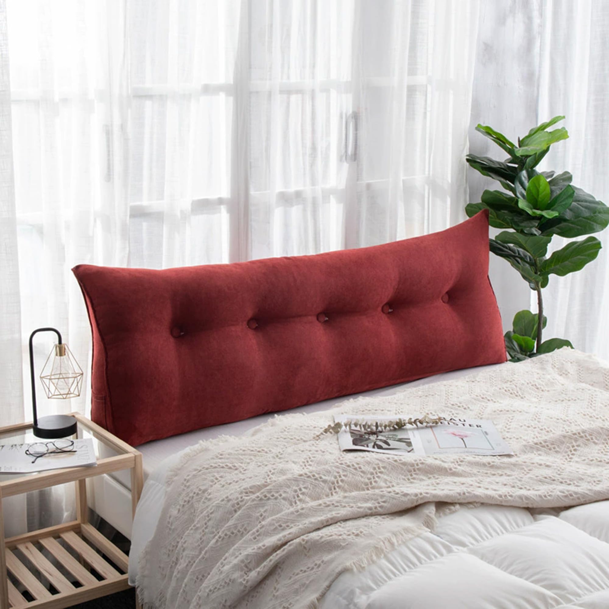 Hruile Large Reading Pillow for Bed, Wedge Reading Bolster Headboard Cushion, Bed Backrest Positioning Support Pillow, Back Lumbar Support Cushion with Removable Cover (150x50x20cm,Red)