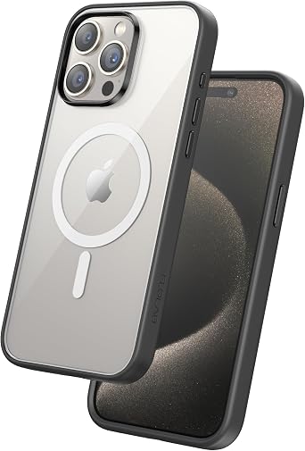FLOLAB Surtect Tri-Fusion Magnetic for iPhone 15 Pro Phone Case Protective Slim Design Magsafe Compatible Military Grade Black Frame Clear - Midnight Black