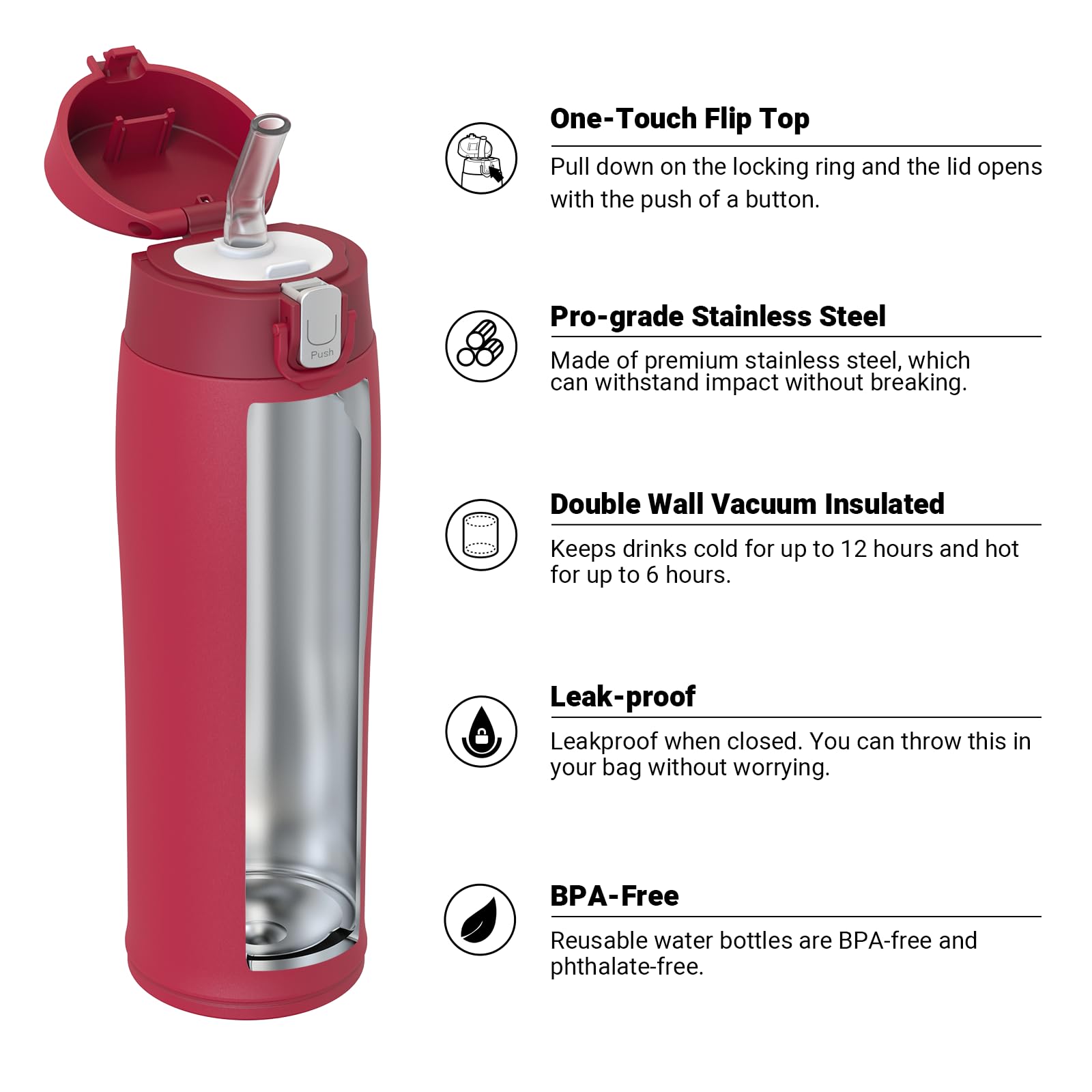 Borraccia Termica Con Cannuccia Per Bambini - Acciaio Inox, Senza BPA, 500ml, Design Antigoccia