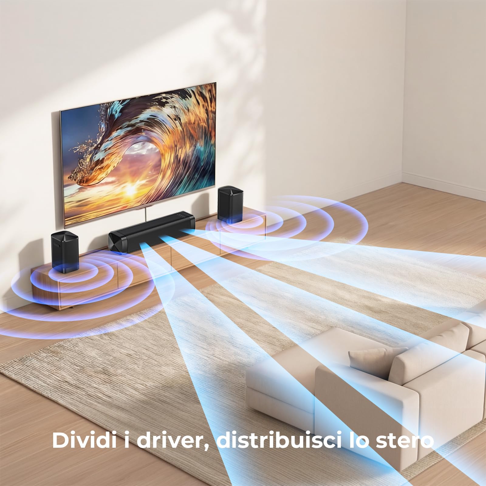 GarageRock Soundbar 3 in 1 Staccabile da 110 W per TV, Soundbar con Canale Centrale 2.1 Canali per TV con Audio Surround Home Theater, Bassi Regolabili, Bluetooth/ARC/Opt/AUX, 1 set, Modello 2026