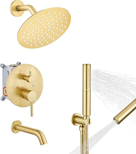 Miniatura 78 de Airuida Juego de sistema de ducha redondo con boquilla de bañera, montaje en pared, juego de grifo de ducha de lluvia de 3 funciones, 2 funciones