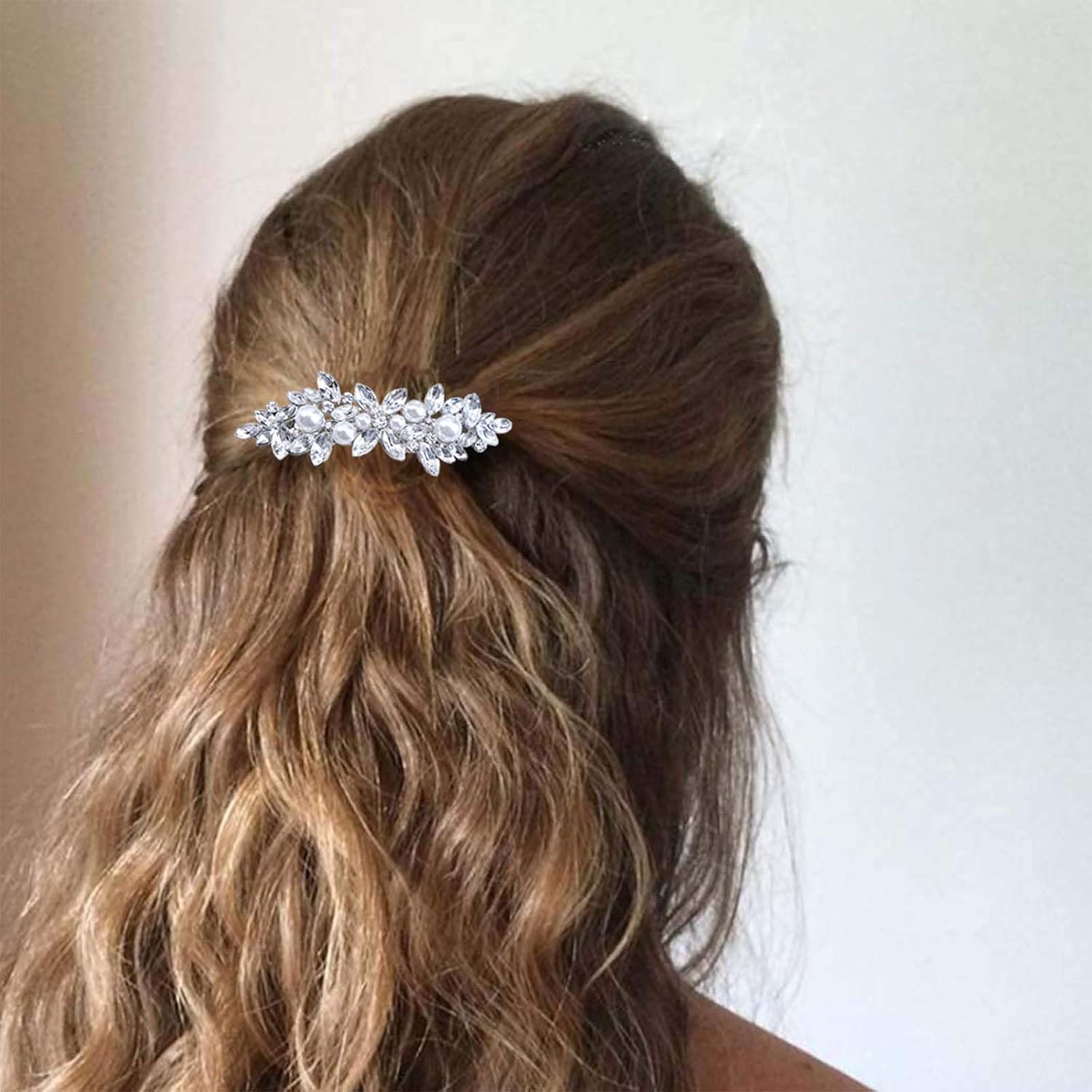 Rhinestone Pearl and Crystal Hair Barrette, Vintage Silver Bridal Hair Accessory for Women and Girls - Wedding Headdress - Image 5