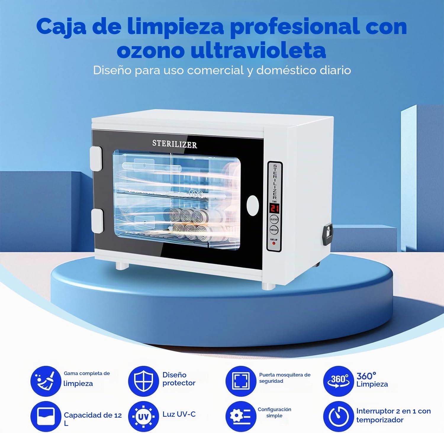 Esterilizador UV, esterilizador manicura de 12L,desinfectante maquina barberia con ajuste de temporizador, esterilizador de luz LED UV para uso en casa, salones de uñas,peluquería, salón de belleza