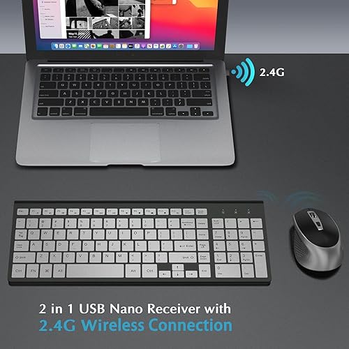 Miniatura 2 de J JOYACCESS - Juego de teclado y mouse inalámbricos elegante y ergonómico de 2.4 G, portátil y cómodo para viajes, compatible con