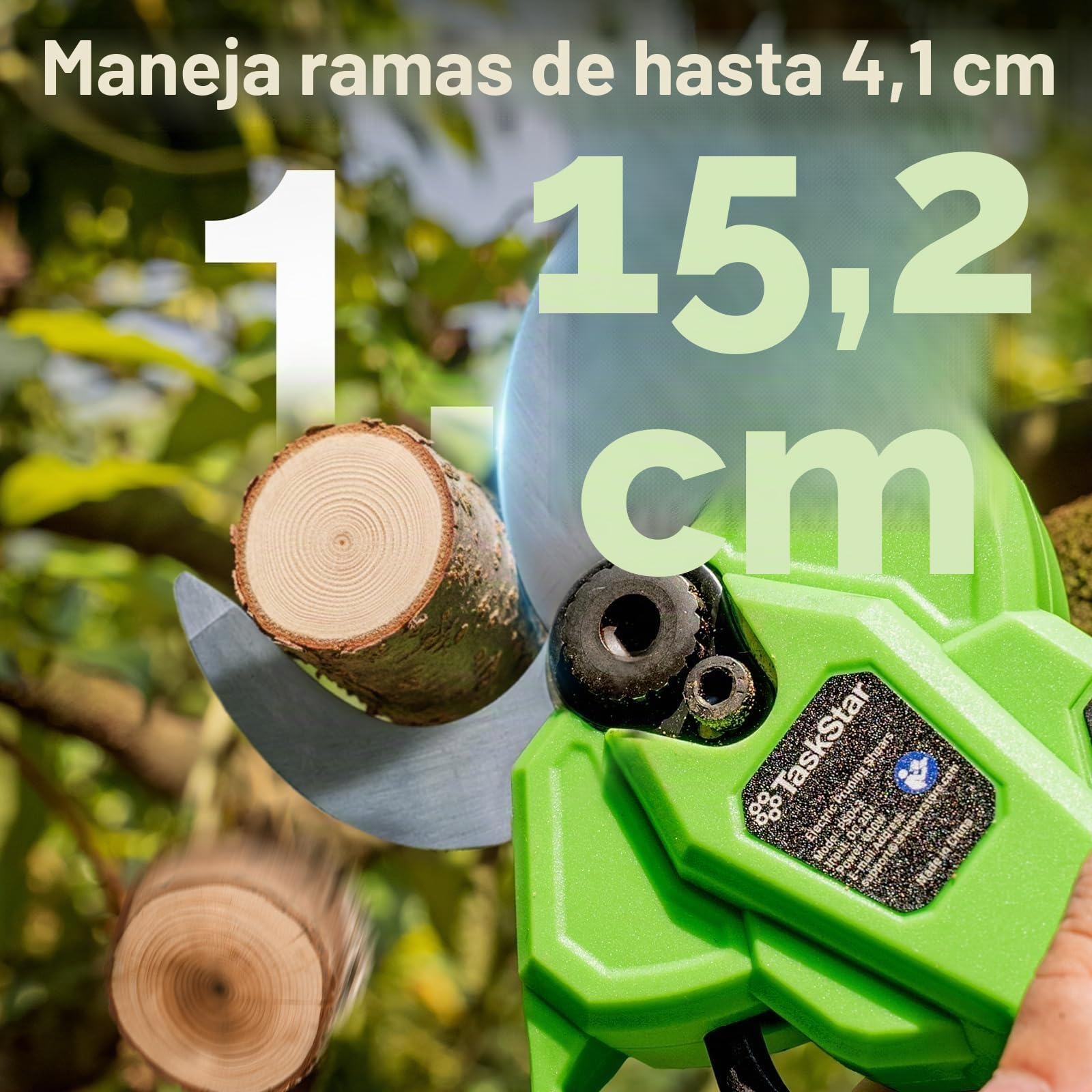 TaskStar Tijeras de Podar Eléctricas Inalámbricas 2 en 1: Diámetro de Corte 40mm Podadora de Poste Sin Escobillas – 2 Baterías de 4000mAh, Hoja SK5 de Repuesto, 4 Modos de Corte para Flores y Árboles