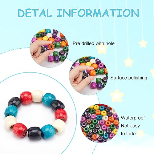 Miniatura 6 de PH PandaHall Cuentas de madera coloridas, 220 cuentas de madera pintada de 11 colores, bolas redondas de 0.669 in, cuentas sueltas de macramé para