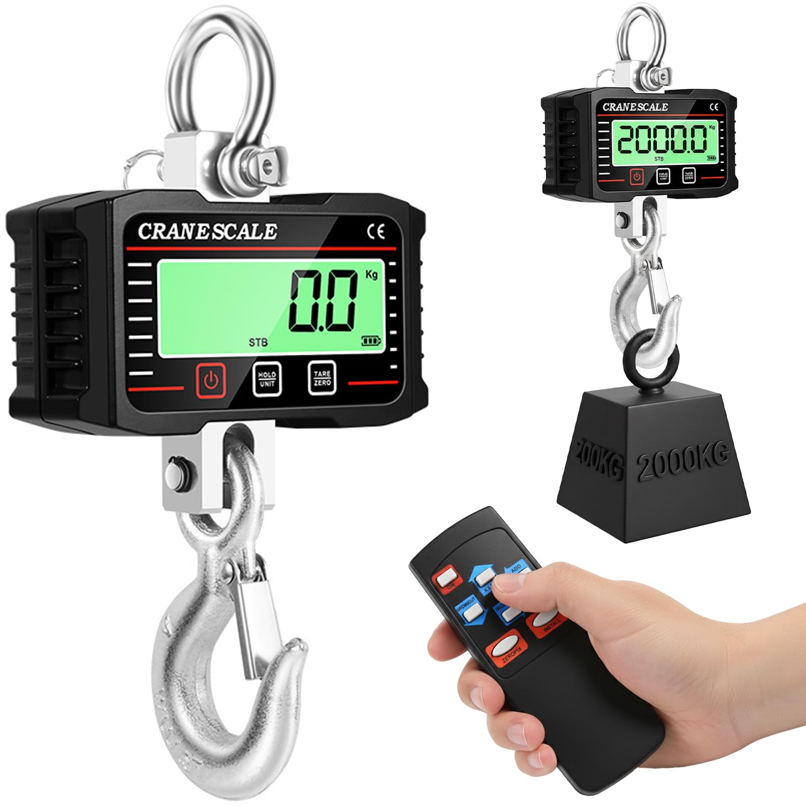 Bilancia per gru 2000kg 4000 lb digitale portatile con telecomando sensore precisione display LCD kg lb N