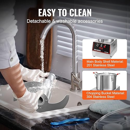 Miniatura 6 de VEVOR Procesador de alimentos y picador de verduras, cuenco de 7 cuartos de galón, picador de alimentos de acero inoxidable de grado alimenticio de