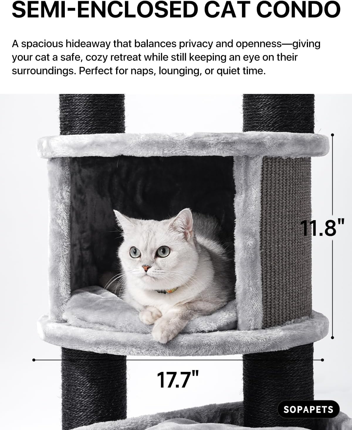 Extra Large Cat Tree for Maine Coon,65 Inches Tall Cat Tree Tower for Indoor Cats Large Adult 20 lbs,XXL Heavy Duty Luxury Sturdy Cat House with Big Hammock,Sisal Scratching Post,Condo