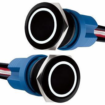 LED Momentary Aluminum Push Button Switch 12-24V DC 20A 1NO On Off for 0.63" Mounting Hole with Wire Socket 2, White, 22mm