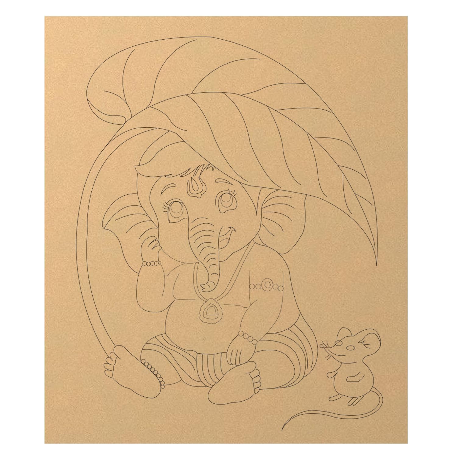 Lord Ganesha with Mushak MDF Pre-Marked Cutout Board | DIY Art Canvas, Engraved Outline, Religious Theme, Craft & Painting Base, MDF Material-image-29