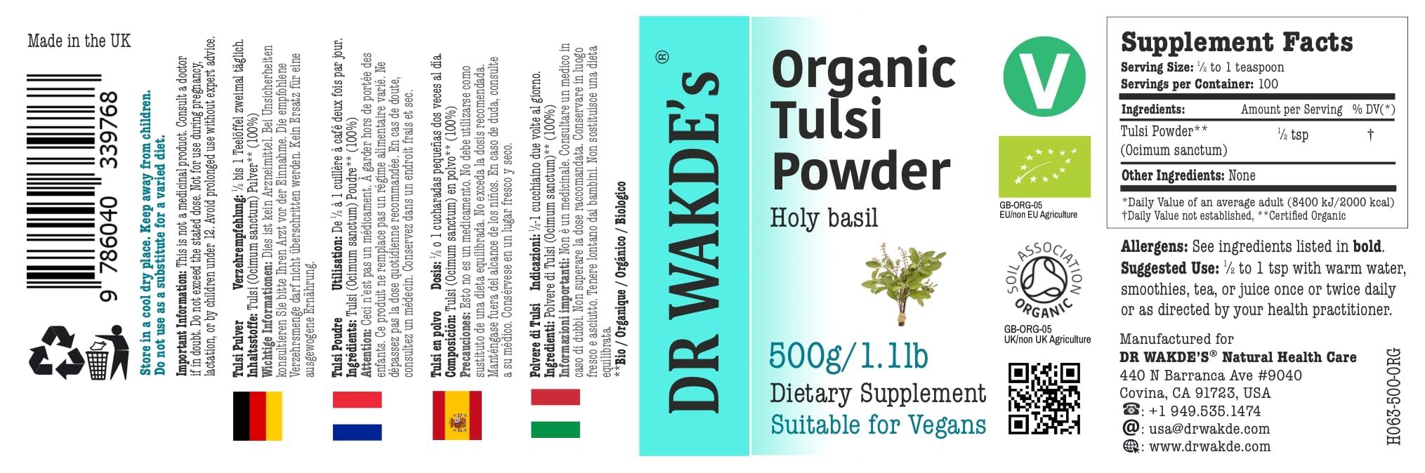 DR WAKDE'S Tulsi Pulver (Heilige Basilikum | Ocimum sanctum) - 1 kg (2.2lb) | Rein, Raw & Getrocknetes Pulver | Ayurveda-Kräuter | Vegan | Nichts hinzugefügt, nichts entfernt | Am selben Tag Versand