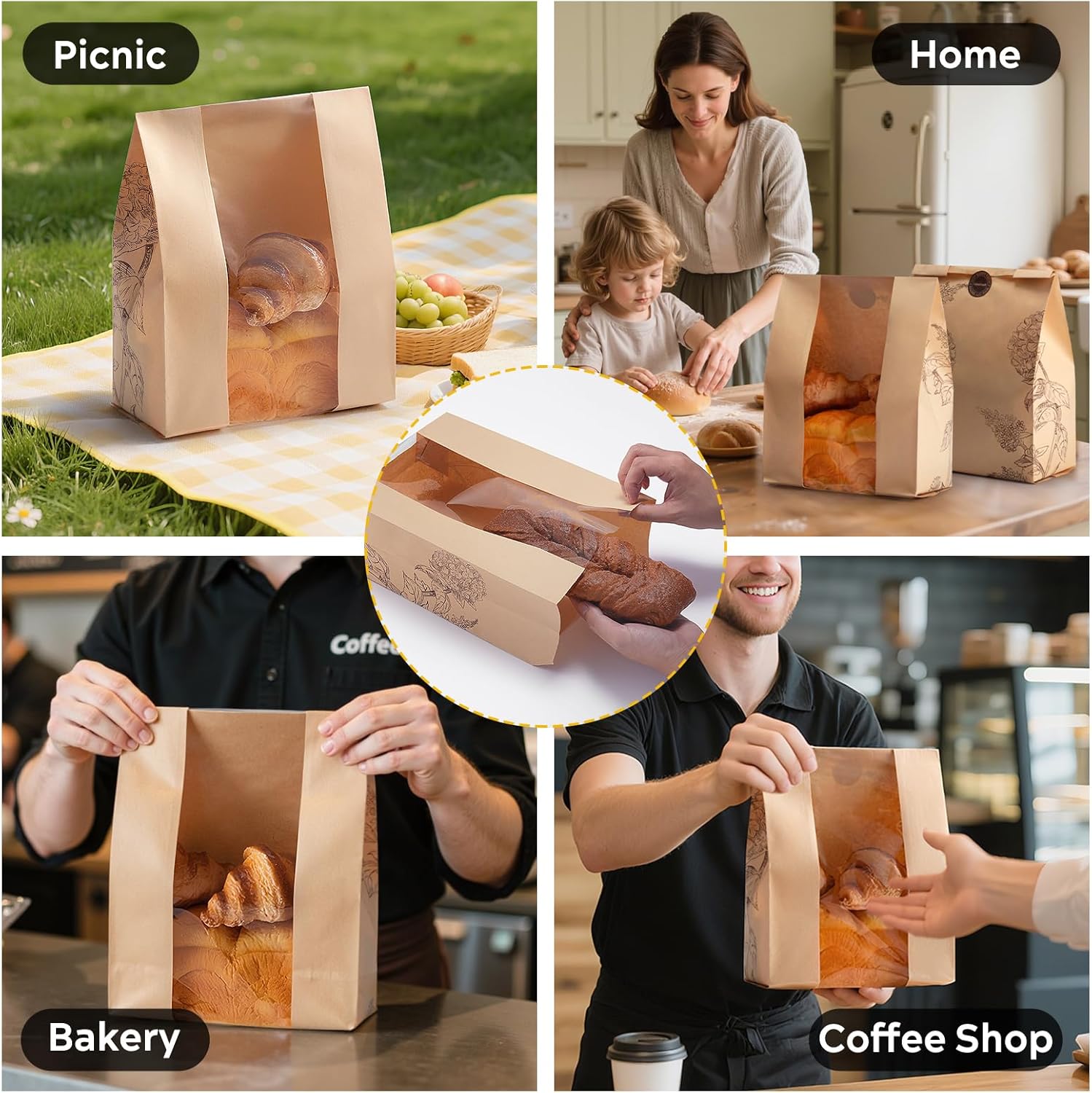 24 Pack Paper Bread Bags for Homemade Bread and Sourdough, 50% Thicker Large Kraft Loaf Bags with Clear Window for Bakery Packaging & Storage, Includes Sealing Stickers thumbnail