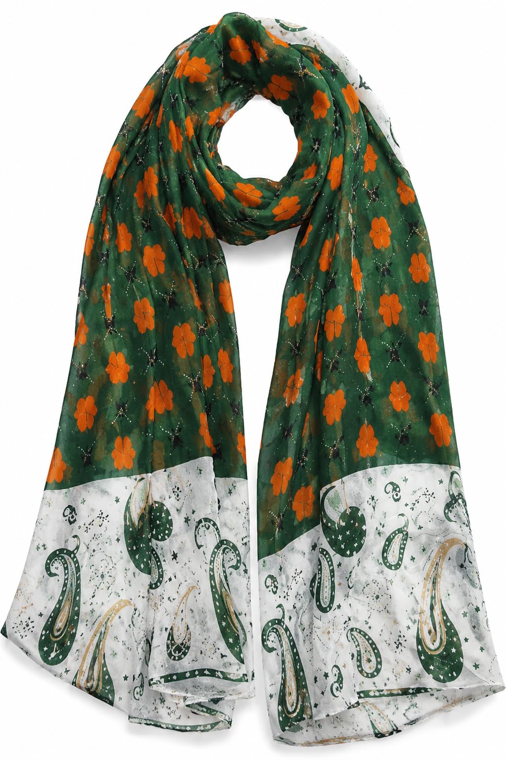 Green Floral and Paisley Print Lightweight Women's Scarf, Soft Fabric, Casual and regular Wear Stole-image-36