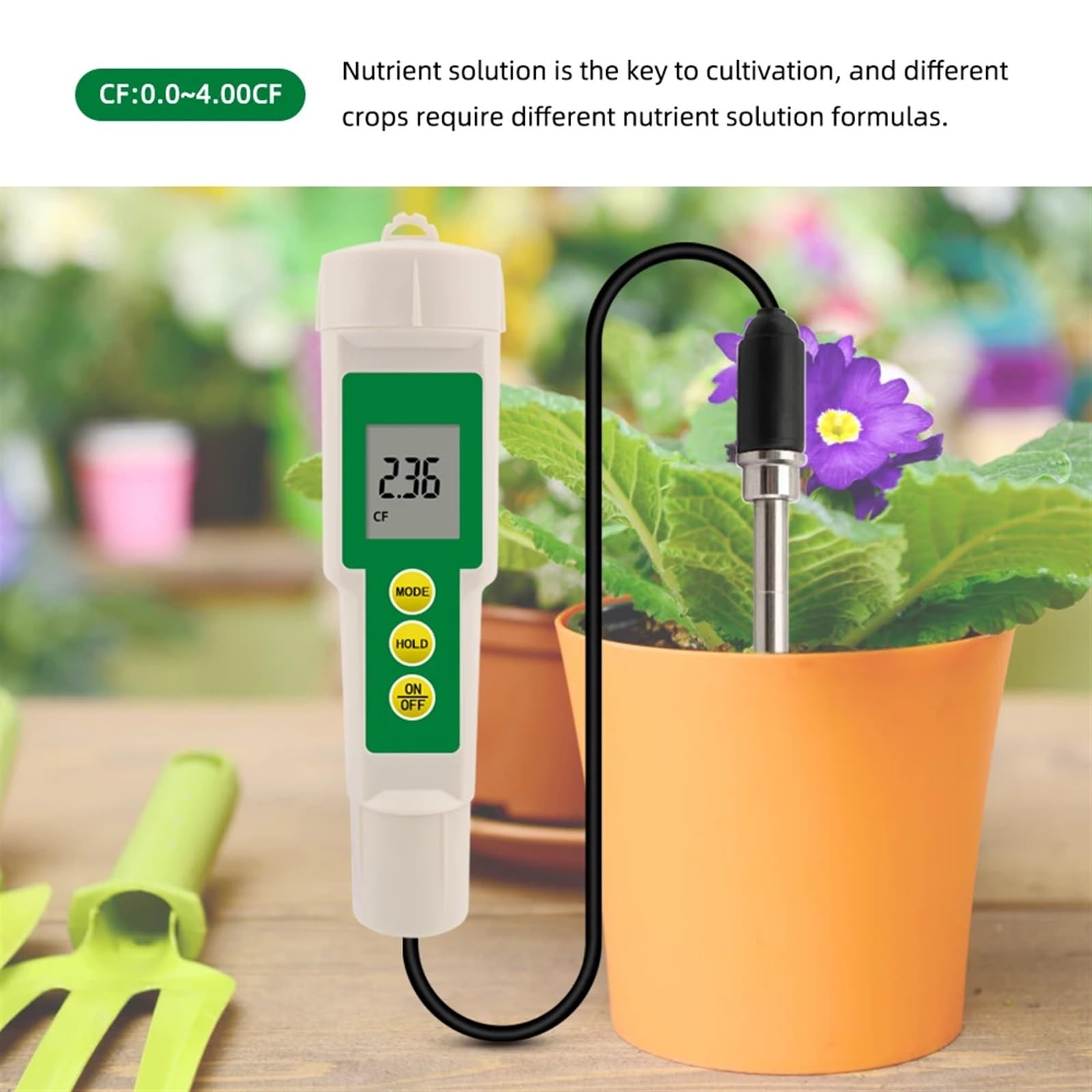 EC-3185 Misuratore di suolo impermeabile Tester di suolo EC/TDS/CF con sonda for coltivazione in serra, coltivazione di orticoltura, laboratorio,Giardino,Prato,Interno,Uso esterno