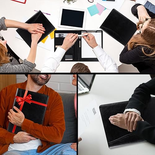 Miniatura 8 de Portafolio personalizado de cuero hecho a mano, tamaño cartaorganizador de folio de documentos, tamaño A4, carpeta de presentación de currículum de