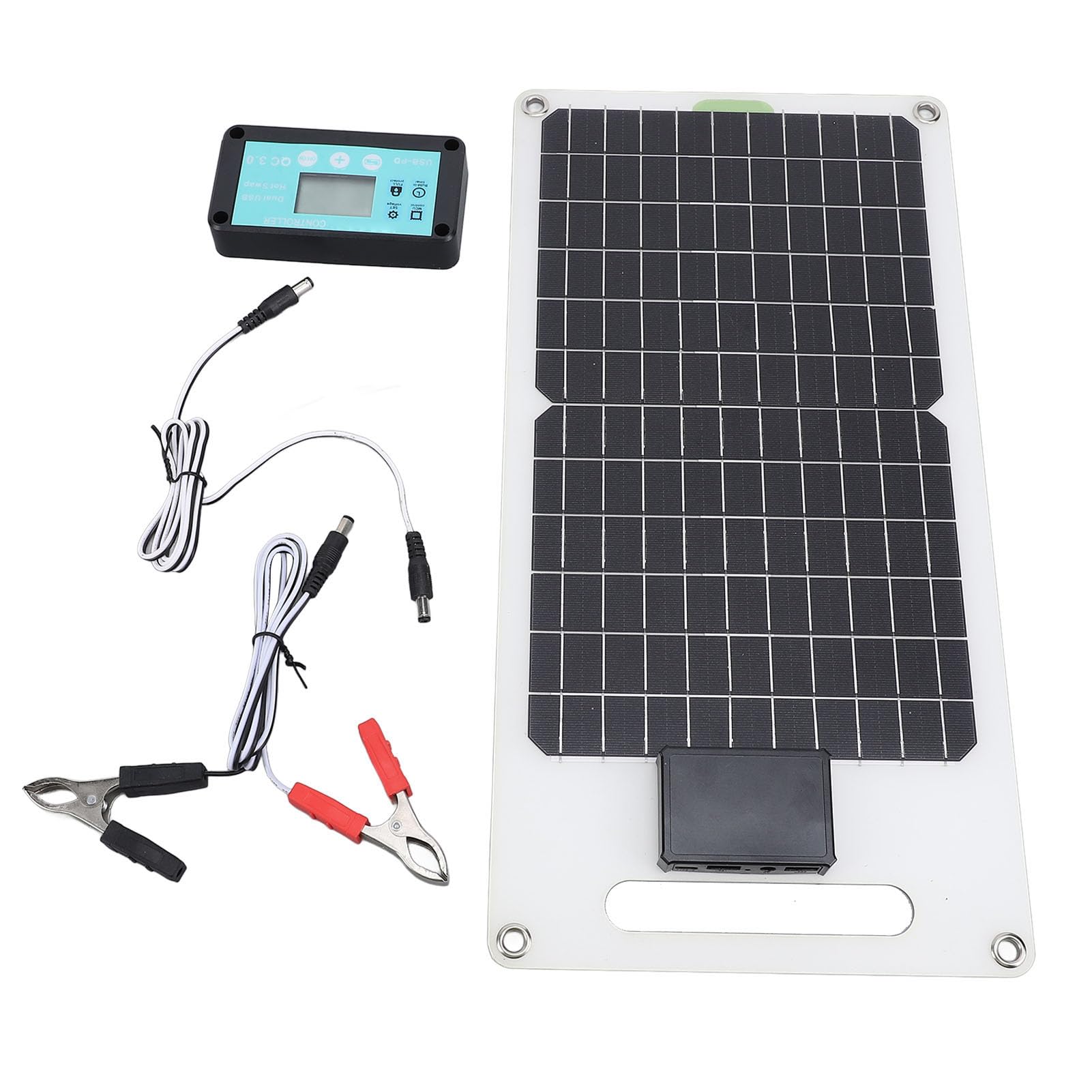 Pannello Solare in Silicio Monocristallino da 50 W con Doppia Porta di Uscita CC USB TIPO C per Telecamera di Sicurezza per, Kit Regolatore di Carica Solare 100 A 12 V 24 V,