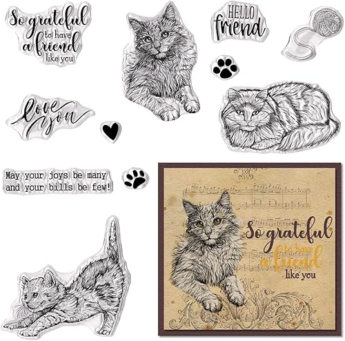 Sellos transparentes de gato para hacer tarjetas, palabras de animales, sello de goma transparente, sellos de patas de gato para decoración de