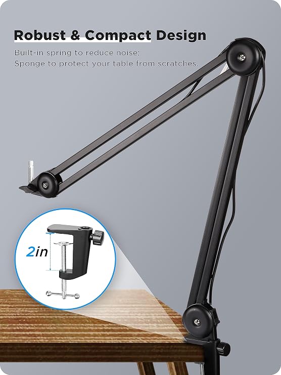 BOYA Microphone Boom Arm,Large Mic Arm (46 inch) with Desk Mount & 5/8to 3/8Screw Adapter Heavy-Duty Microphone Arm Stand Adjustable &Foldable for Streaming/Podcast/Gaming(BY-BA20)