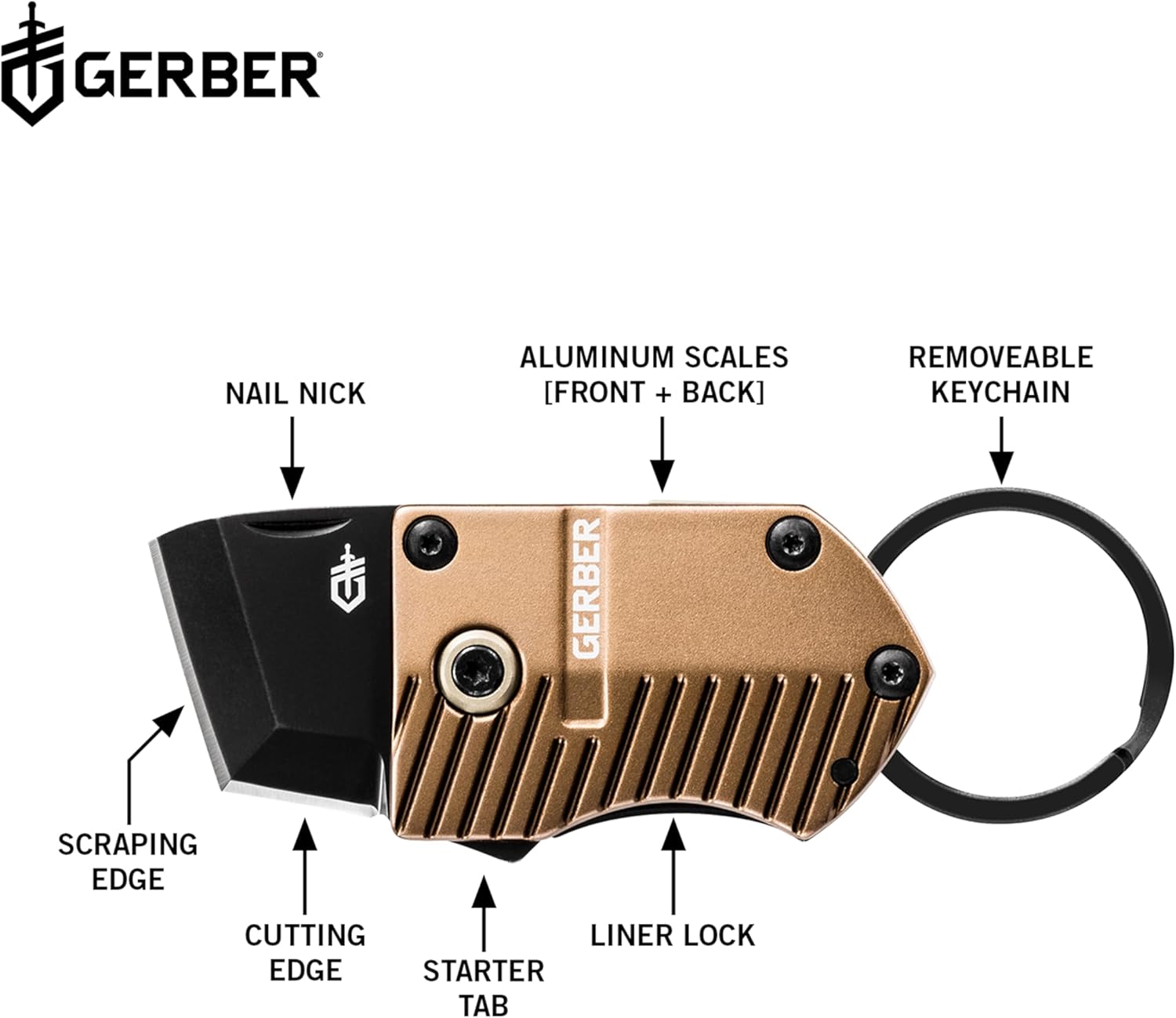 Gerber Gear Key Note EDC Pocket Knife Keychain, 1" Plain Edge Mini Pocket Knife - Coyote Brown
