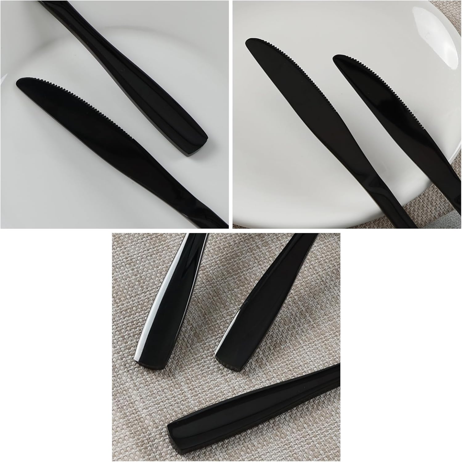 Teyyvn 16-Piece Mirror Finish Black Stainless Steel Dinner Knives, Cutlery Dinner Knife