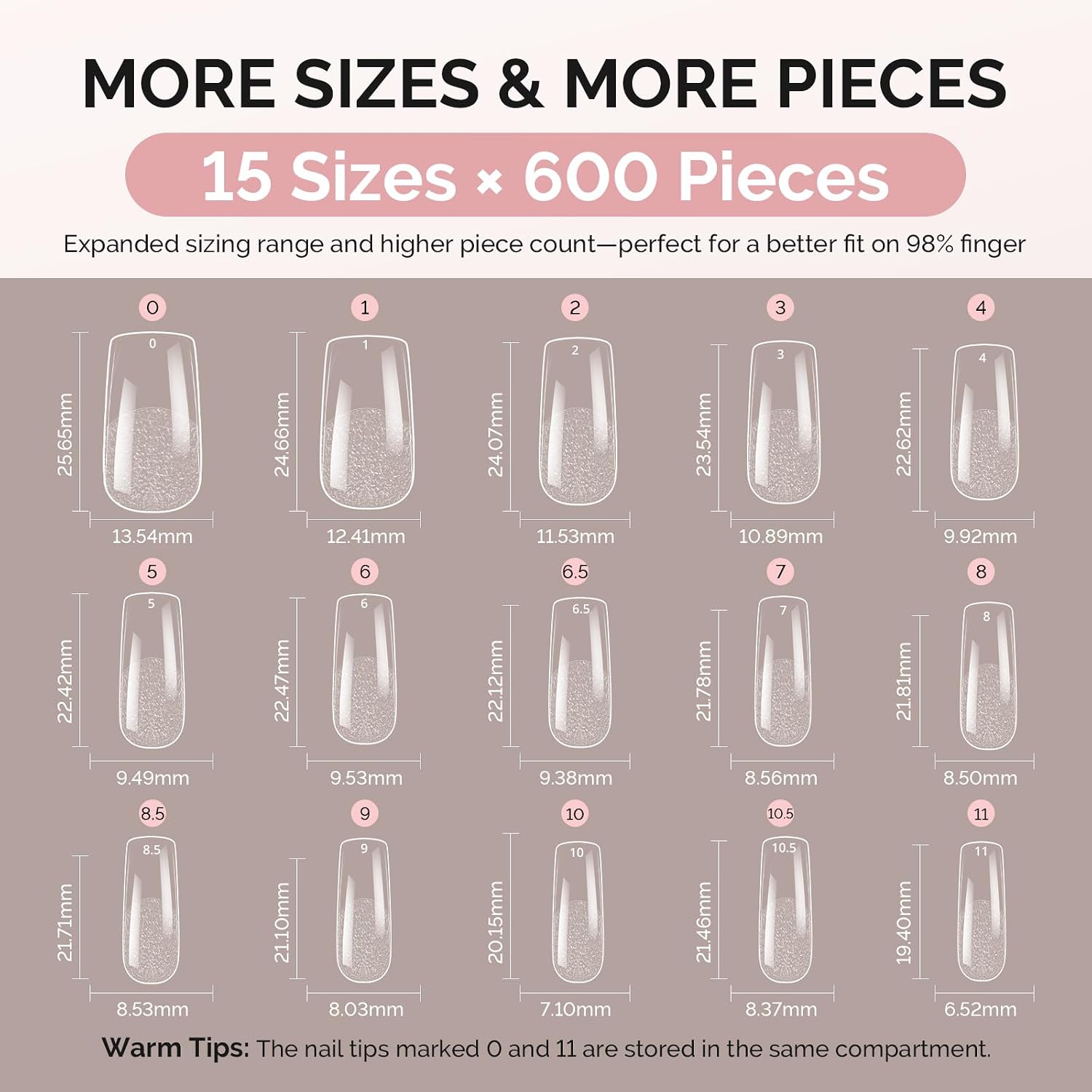 MelodySusie Medium Square X Nail Tips- 600Pcs 15 Sizes image 3