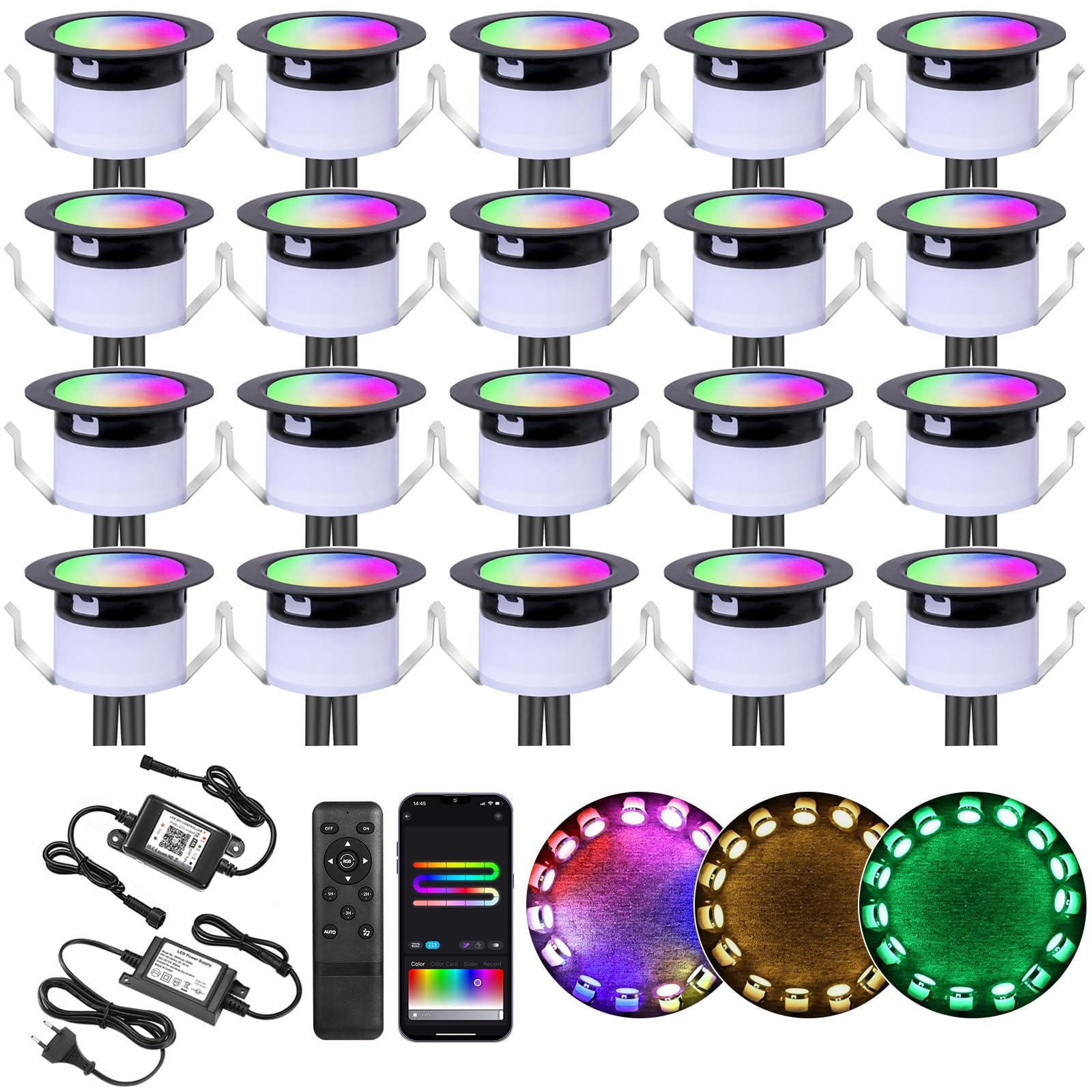 WIFI RGBW+IC Terrassen Bodeneinbaustrahler Aussen Led, Ø31mm 12V Terrassen Einbaustrahler Led Mini Spots Terrassenbeleuchtung, IP67 Wasserdicht, APP Steuerbar, Kompatibel mit Alexa Google Home (20er) | 12V Terrassen Einbaustrahler Led Mini Spots Terrassen