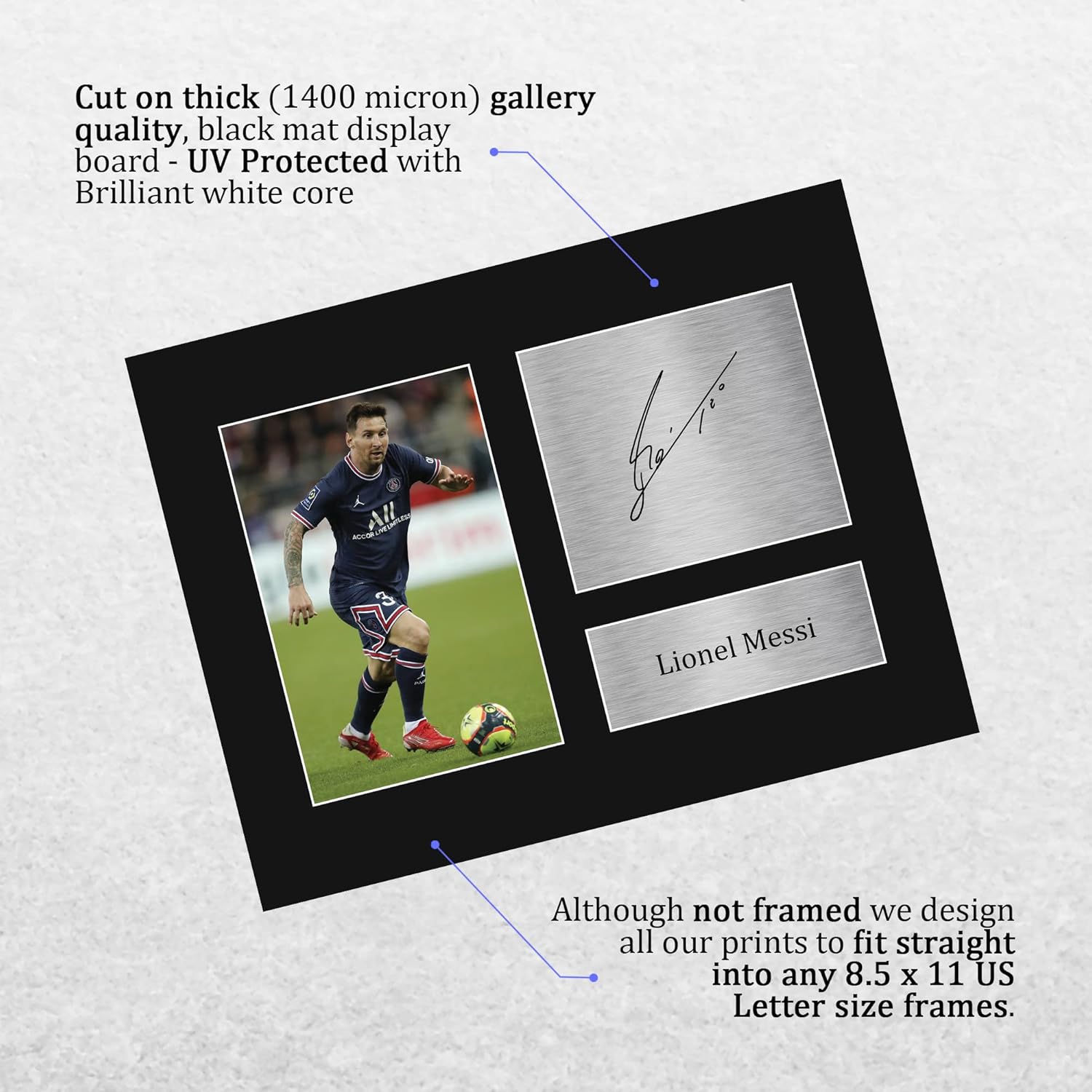 HWC Trading Lionel Messi Paris Blue and Reds Gifts Printed Signed Autograph Picture for Soccer Fans and Supporters - US Letter (ID-008388)